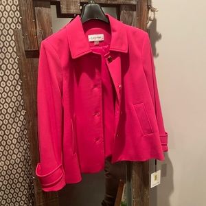 Calvin Klein pink suit.  Pants and jacket Gold zippers and buttons.